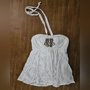 Victorias Secret White Halter Top with Beaded Detail Womens Size Small Tank Top